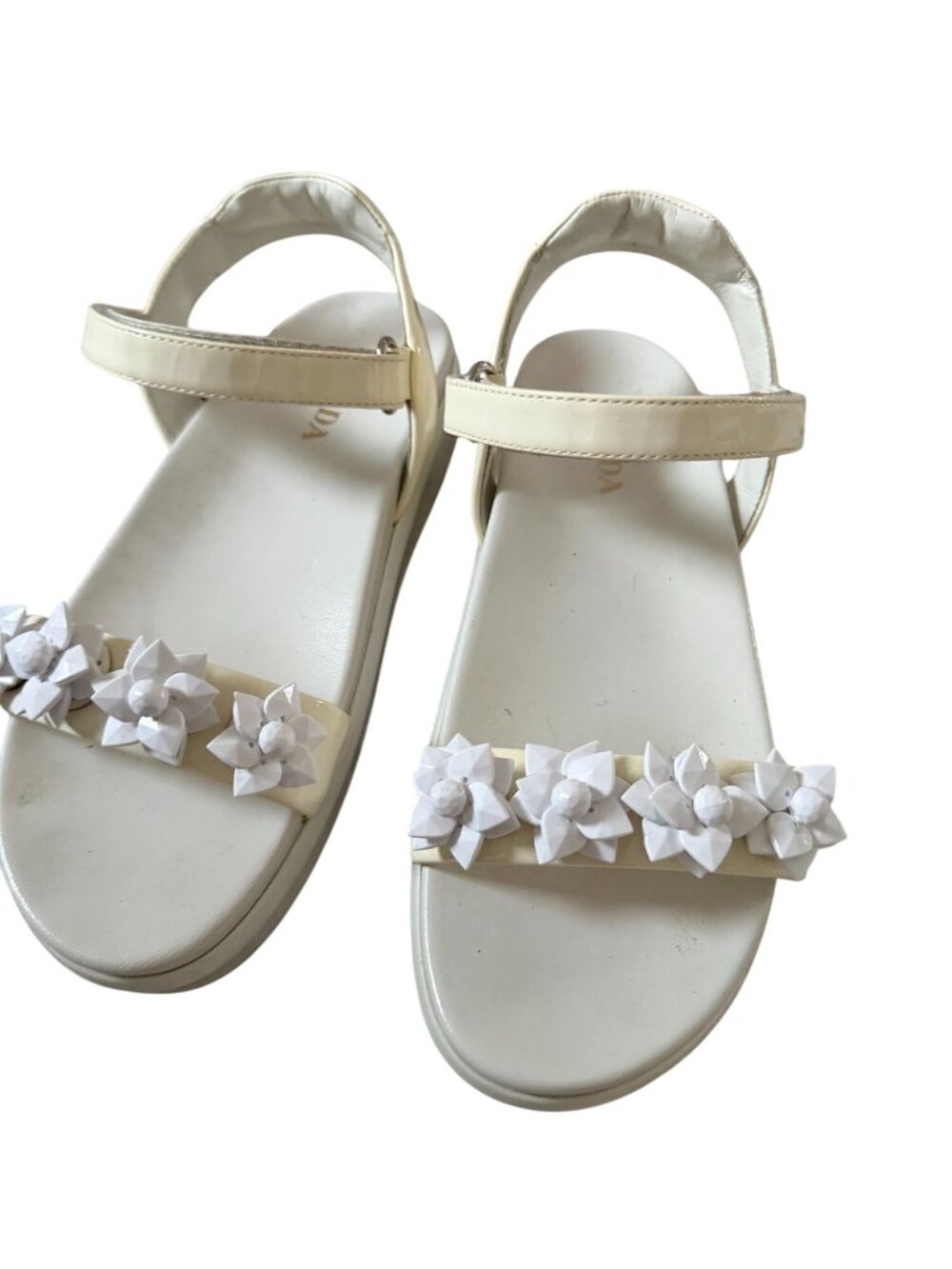 PRADA White Embellished Platform Sandals Size 38.5 / US 8.5 - Picture 2 of 11